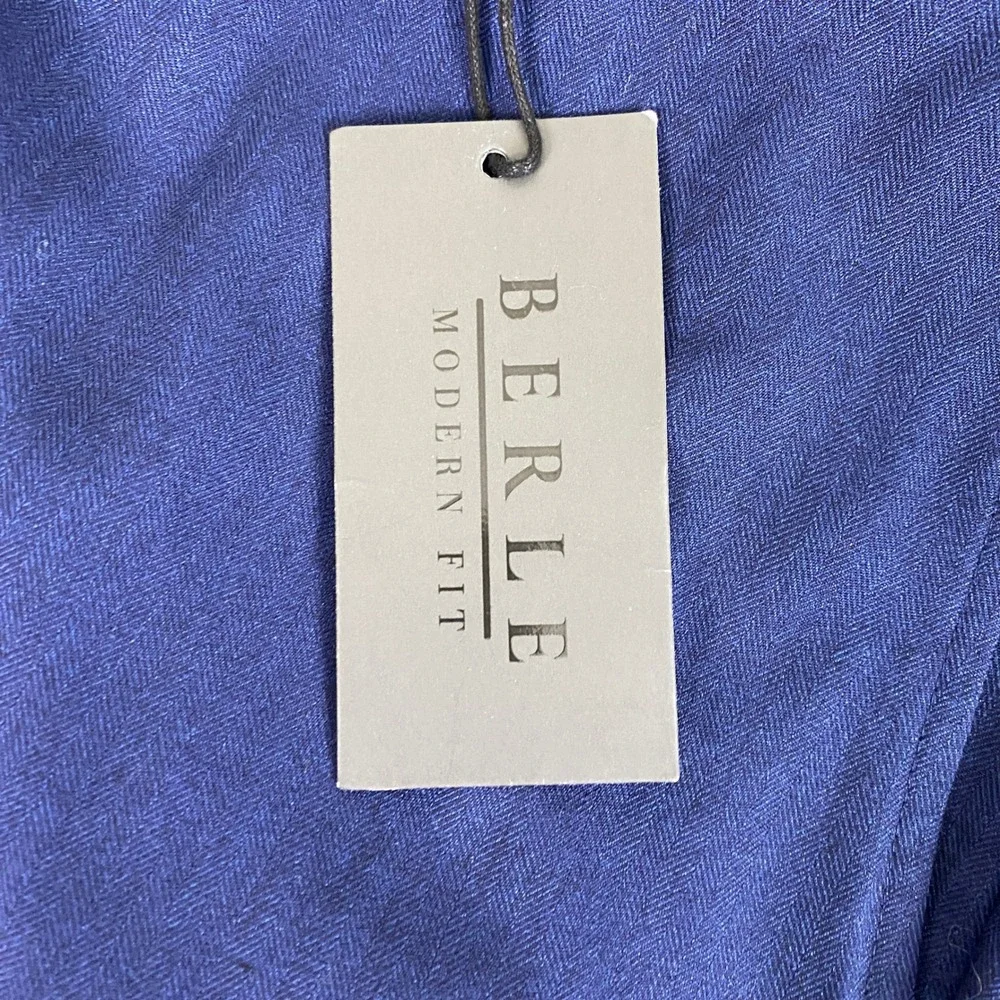 Berle Dress Pants Men's 42 Modern Fit French Navy Herringbone Flat Front New NWT